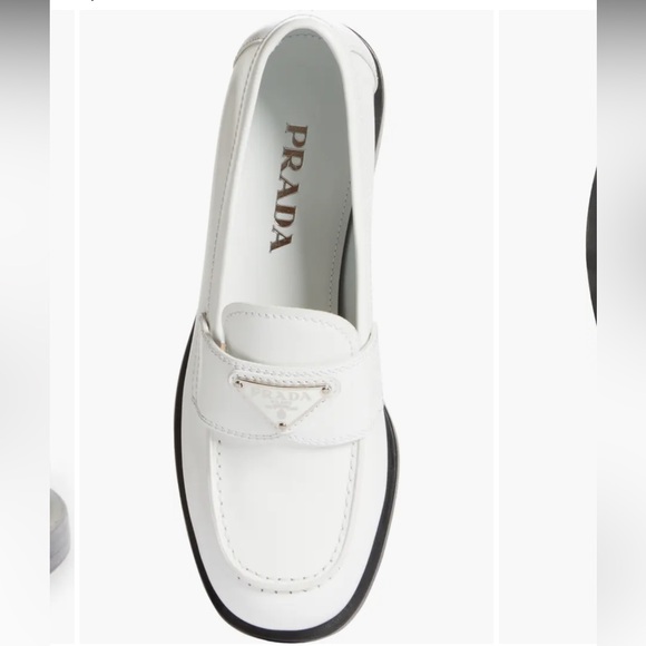 Prada White Leather Logo Penny Loafers - Picture 3 of 7